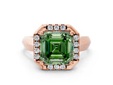 Rose gold Fancy Green Asscher  Cut Halo Solitaire Engagement Ring with Square Band and Four-Prong Setting_66