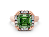 Rose gold Fancy Green Asscher  Cut Halo Solitaire Engagement Ring with Square Band and Four-Prong Setting_97