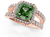 Rose gold Fancy Green Asscher  Cut Halo Split Shank Diamond Ring with Four-Prong Setting_1