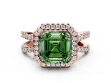 Rose gold Fancy Green Asscher  Cut Halo Split Shank Pave Set Ring_17