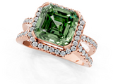 Rose gold Fancy Green Asscher  Cut Halo Split Shank Pave Set Ring_18