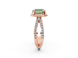Rose gold Fancy Green Asscher  Cut Halo Split Shank Pave Set Ring_19