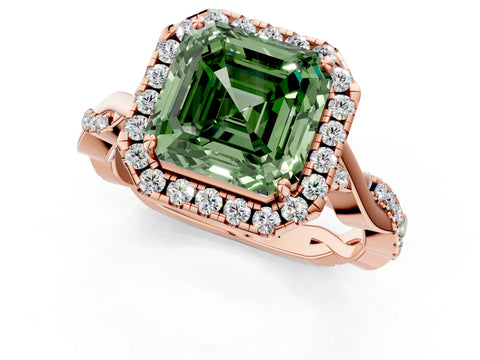 Rose gold Fancy Green Asscher Cut Halo Twist Band with Four-Prong Setting_13