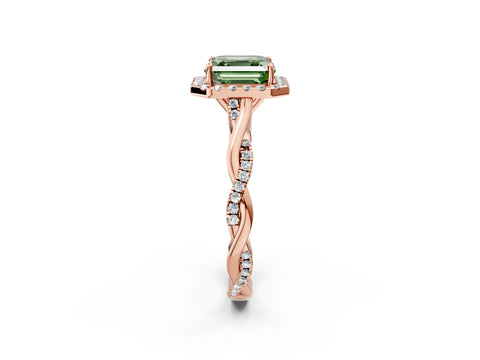Rose gold Fancy Green Asscher Cut Halo Twist Band with Four-Prong Setting_14