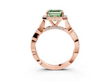 Rose gold Fancy Green Asscher Cut Halo Twist Band with Four-Prong Setting_15