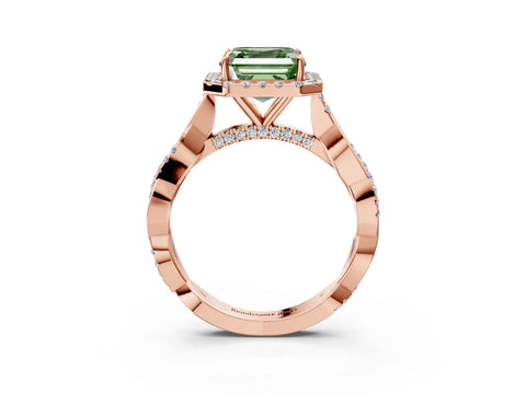 Rose gold Fancy Green Asscher Cut Halo Twist Band with Four-Prong Setting_15