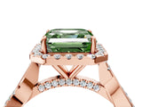 Rose gold Fancy Green Asscher Cut Halo Twist Band with Four-Prong Setting_16
