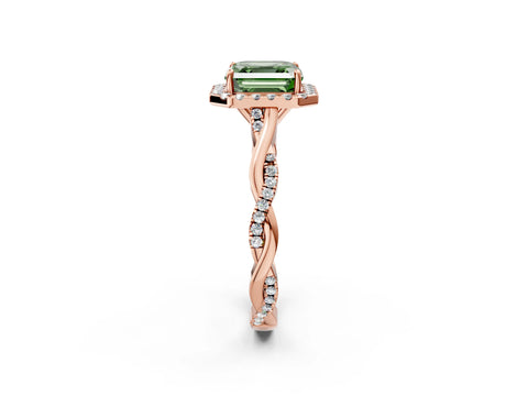 Rose gold Fancy Green Asscher Cut Halo Twist Band with Four-Prong Setting_2