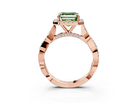 Rose gold Fancy Green Asscher Cut Halo Twist Band with Four-Prong Setting_3