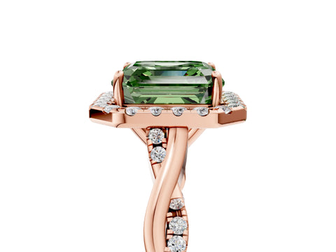 Rose gold Fancy Green Asscher Cut Halo Twist Band with Four-Prong Setting_5