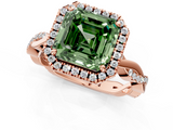 Rose gold Fancy Green Asscher  Cut Halo Twisted Band Four-Prong Ring_1