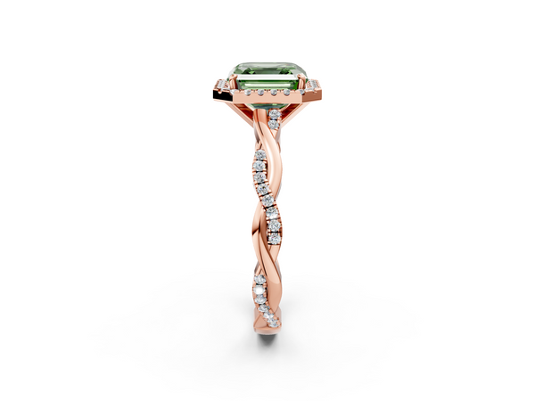 Rose Gold Asscher Cut Halo Engagement Ring Setting for Fancy Green Center with Twisted Pave Band