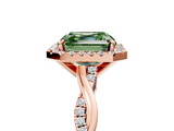 Rose gold Fancy Green Asscher  Cut Halo Twisted Band Four-Prong Ring_5