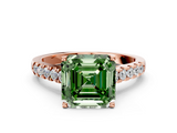 Rose gold Fancy Green Asscher  Cut Pavé Band Solitaire Ring with Four-Prong Setting