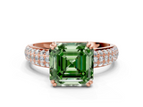 Rose gold Fancy Green Asscher  Cut Pave Diamond Engagement Ring with Channel Set Band and Four-Prong Setting