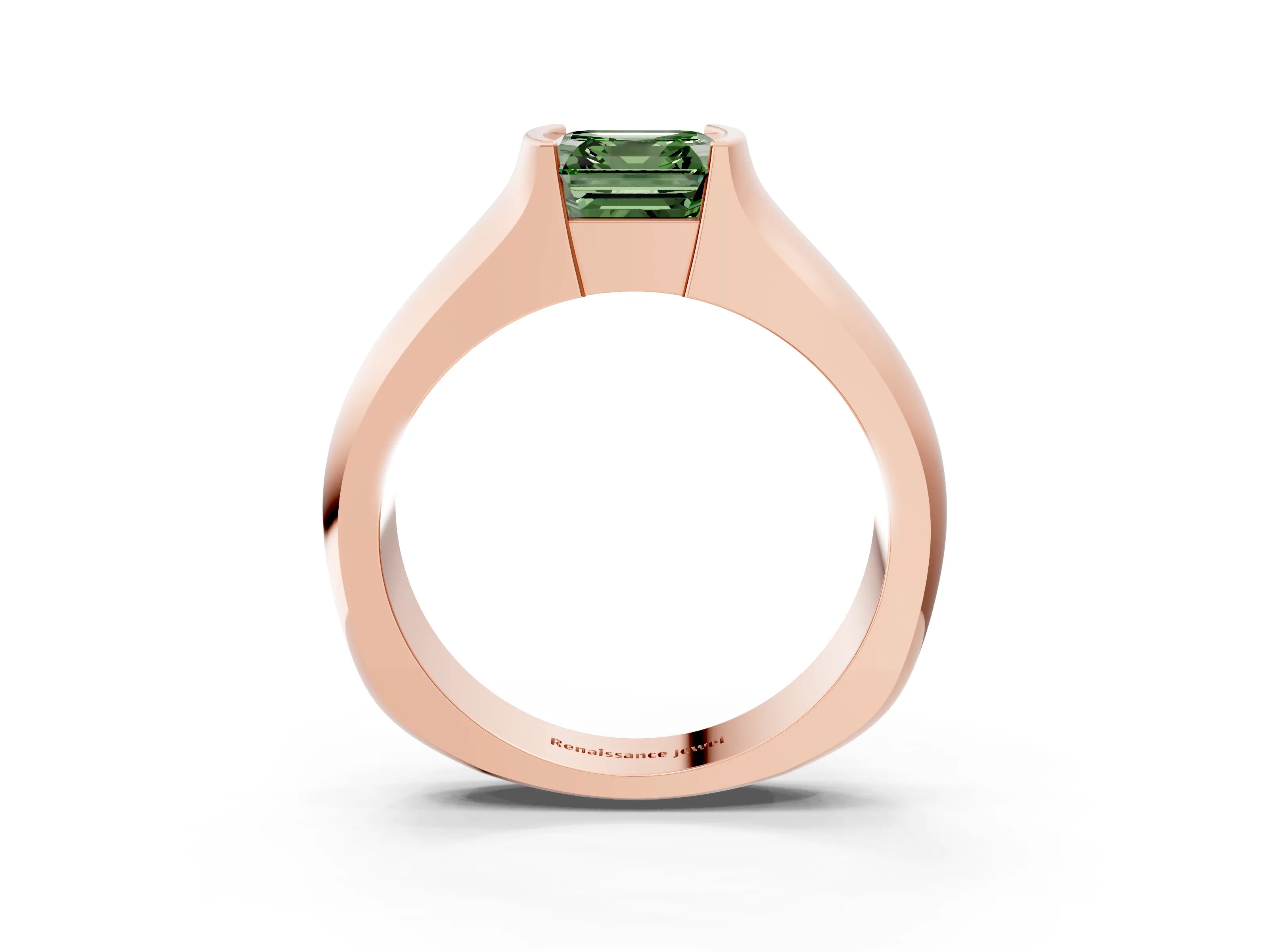 Rose gold Fancy Green Asscher Cut Solitaire Bezel Set Diamond Ring with Wide Band_3