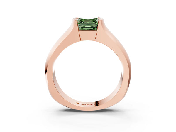 Rose Gold Asscher Cut Half Bezel Engagement Ring Setting for Fancy Green Center - Design RJ-777