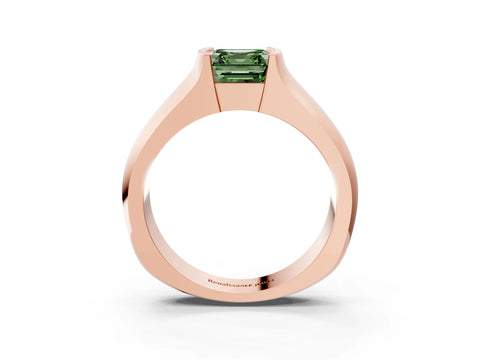Rose gold Fancy Green Asscher Cut Solitaire Bezel Set Diamond Ring with Wide Band_3
