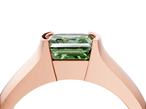 Rose gold Fancy Green Asscher Cut Solitaire Bezel Set Diamond Ring with Wide Band_4