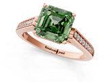 Rose gold Fancy Green Asscher Cut Solitaire Cathedral Diamond Engagement Ring with Channel-Set Band and Four-Prong Setting_4