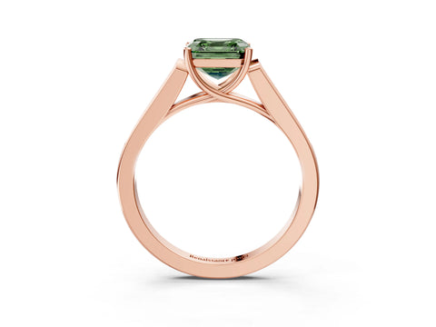 Rose gold Fancy Green Asscher Cut Solitaire Cathedral Diamond Engagement Ring with Channel-Set Band and Four-Prong Setting_6