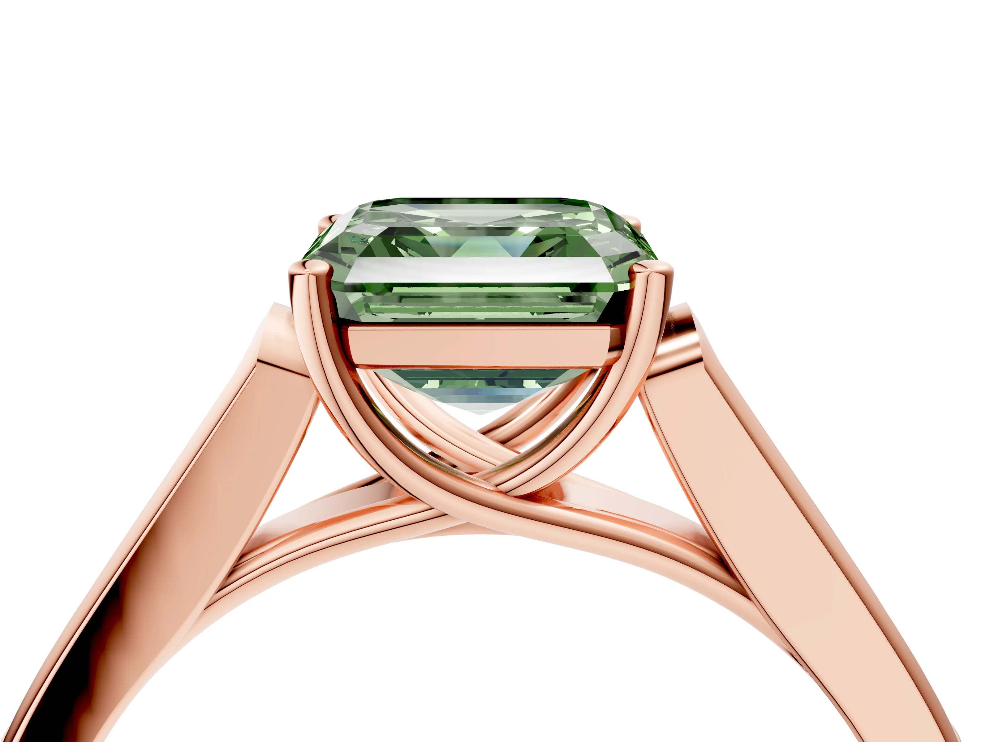Rose gold Fancy Green Asscher Cut Solitaire Cathedral Diamond Engagement Ring with Channel-Set Band and Four-Prong Setting_7