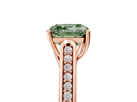 Rose gold Fancy Green Asscher Cut Solitaire Cathedral Diamond Engagement Ring with Channel-Set Band and Four-Prong Setting_8