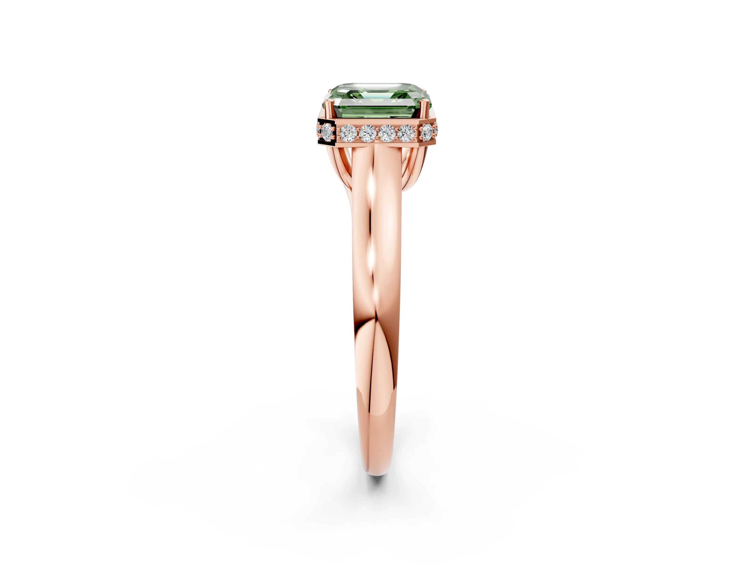 Rose gold Fancy Green Asscher Cut Solitaire Diamond Engagement Ring with Four-Prong Setting and Tapered Band_2