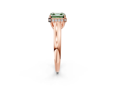 Rose gold Fancy Green Asscher Cut Solitaire Diamond Engagement Ring with Four-Prong Setting and Tapered Band_2