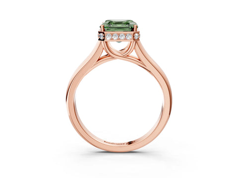 Rose gold Fancy Green Asscher Cut Solitaire Diamond Engagement Ring with Four-Prong Setting and Tapered Band_3