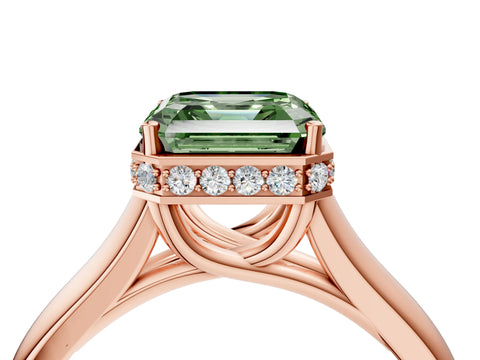 Rose gold Fancy Green Asscher Cut Solitaire Diamond Engagement Ring with Four-Prong Setting and Tapered Band_4