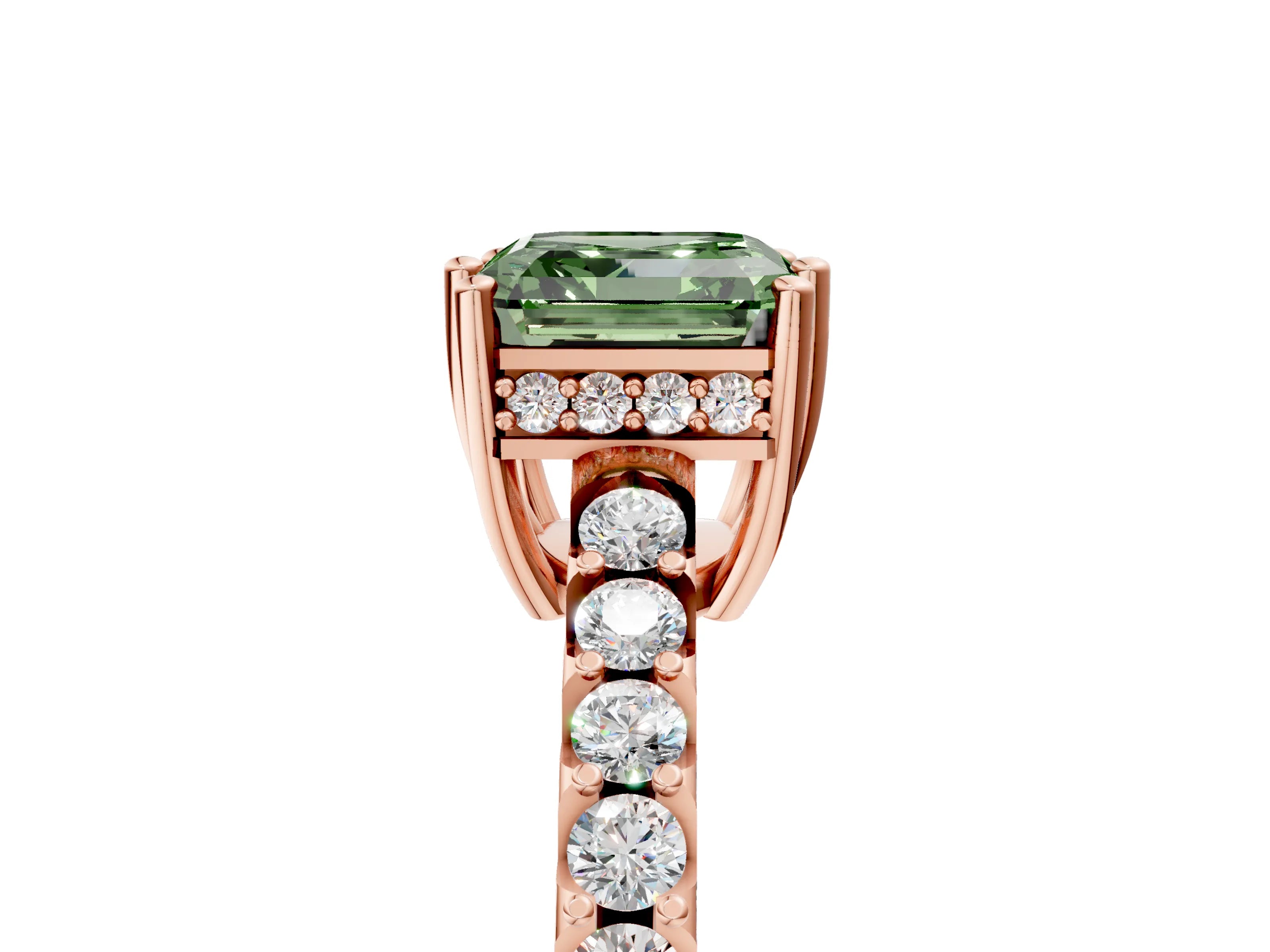 Rose gold Fancy Green Asscher Cut Solitaire Diamond Engagement Ring with Pavé Band and Six-Prong Setting_5