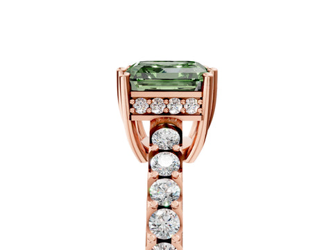 Rose gold Fancy Green Asscher Cut Solitaire Diamond Engagement Ring with Pavé Band and Six-Prong Setting_5