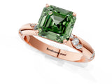 Rose gold Fancy Green Asscher Cut Solitaire Diamond Engagement Ring with Twisted Pave Band and Four-Prong Setting_4