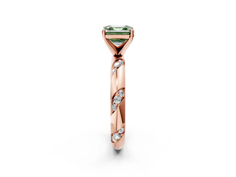 Rose gold Fancy Green Asscher Cut Solitaire Diamond Engagement Ring with Twisted Pave Band and Four-Prong Setting_5