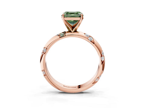 Rose gold Fancy Green Asscher Cut Solitaire Diamond Engagement Ring with Twisted Pave Band and Four-Prong Setting_6