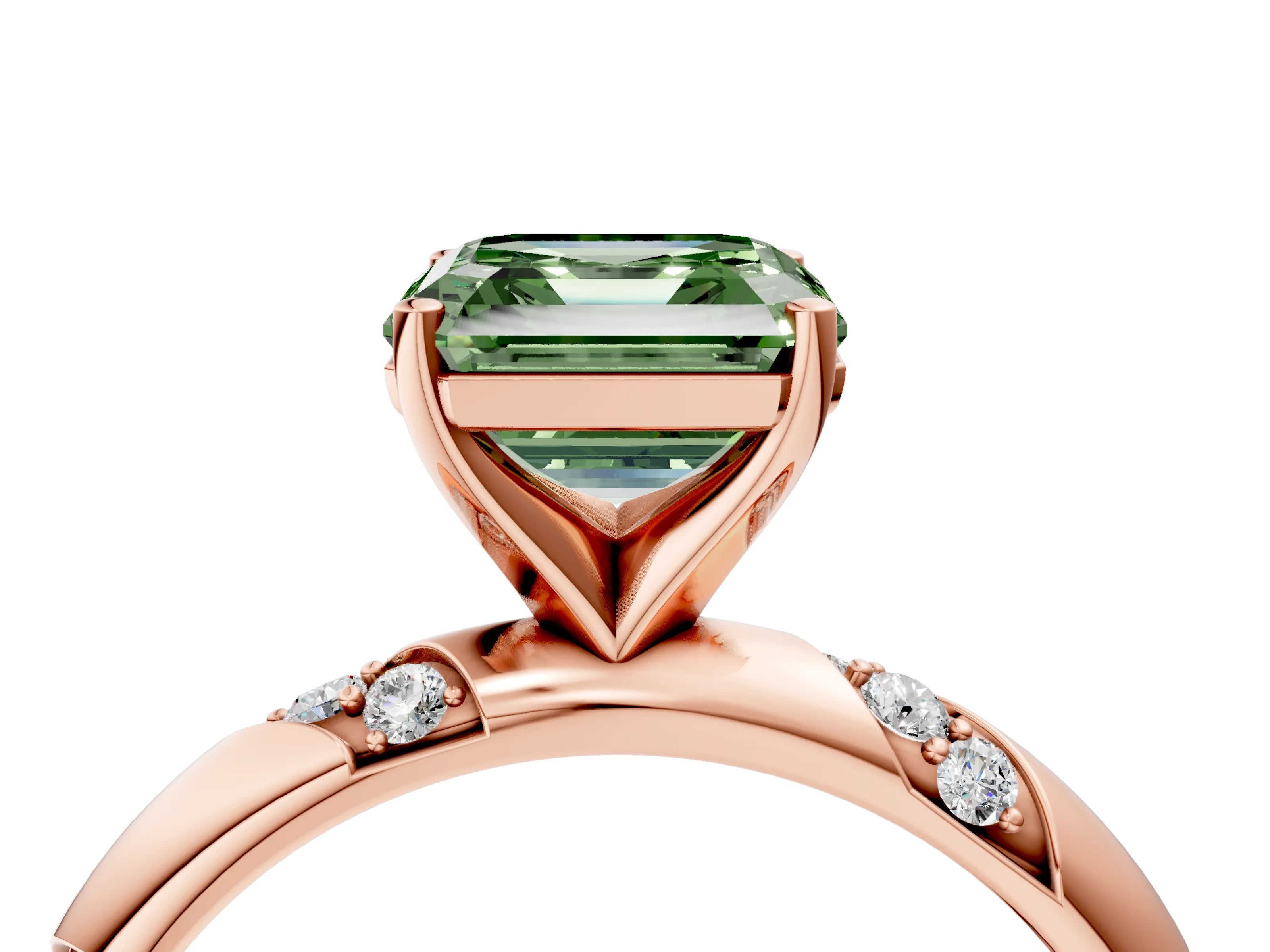 Rose gold Fancy Green Asscher Cut Solitaire Diamond Engagement Ring with Twisted Pave Band and Four-Prong Setting_7
