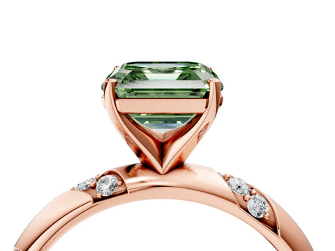 Rose gold Fancy Green Asscher Cut Solitaire Diamond Engagement Ring with Twisted Pave Band and Four-Prong Setting_7