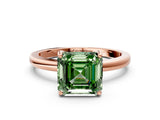 Rose gold Fancy Green Asscher Cut Solitaire Diamond Ring with Prong Setting and Plain Band