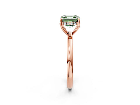 Rose gold Fancy Green Asscher Cut Solitaire Diamond Ring with Prong Setting and Plain Band_2