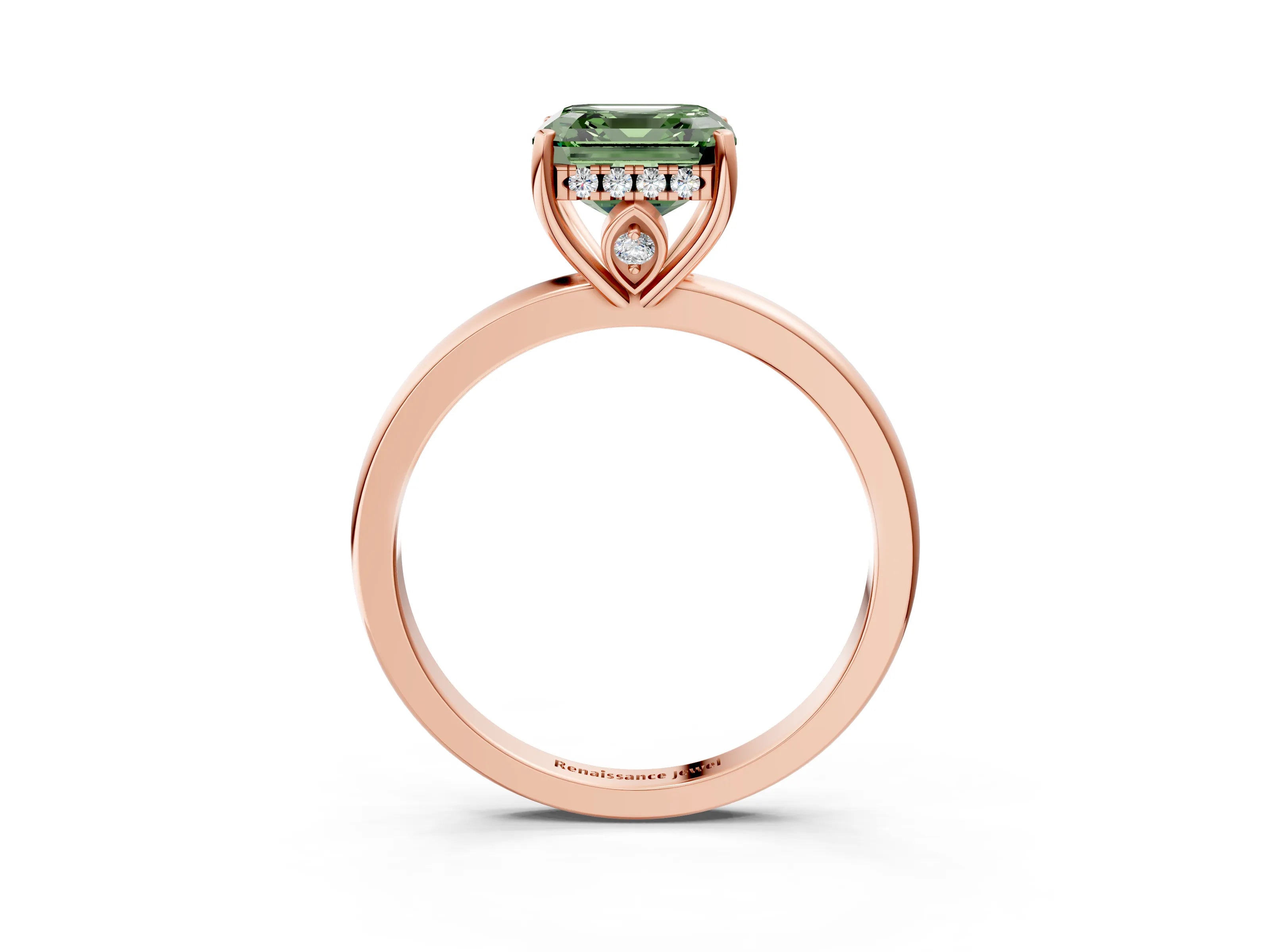 Rose gold Fancy Green Asscher Cut Solitaire Diamond Ring with Prong Setting and Plain Band_3