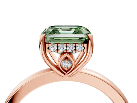 Rose gold Fancy Green Asscher Cut Solitaire Diamond Ring with Prong Setting and Plain Band_4