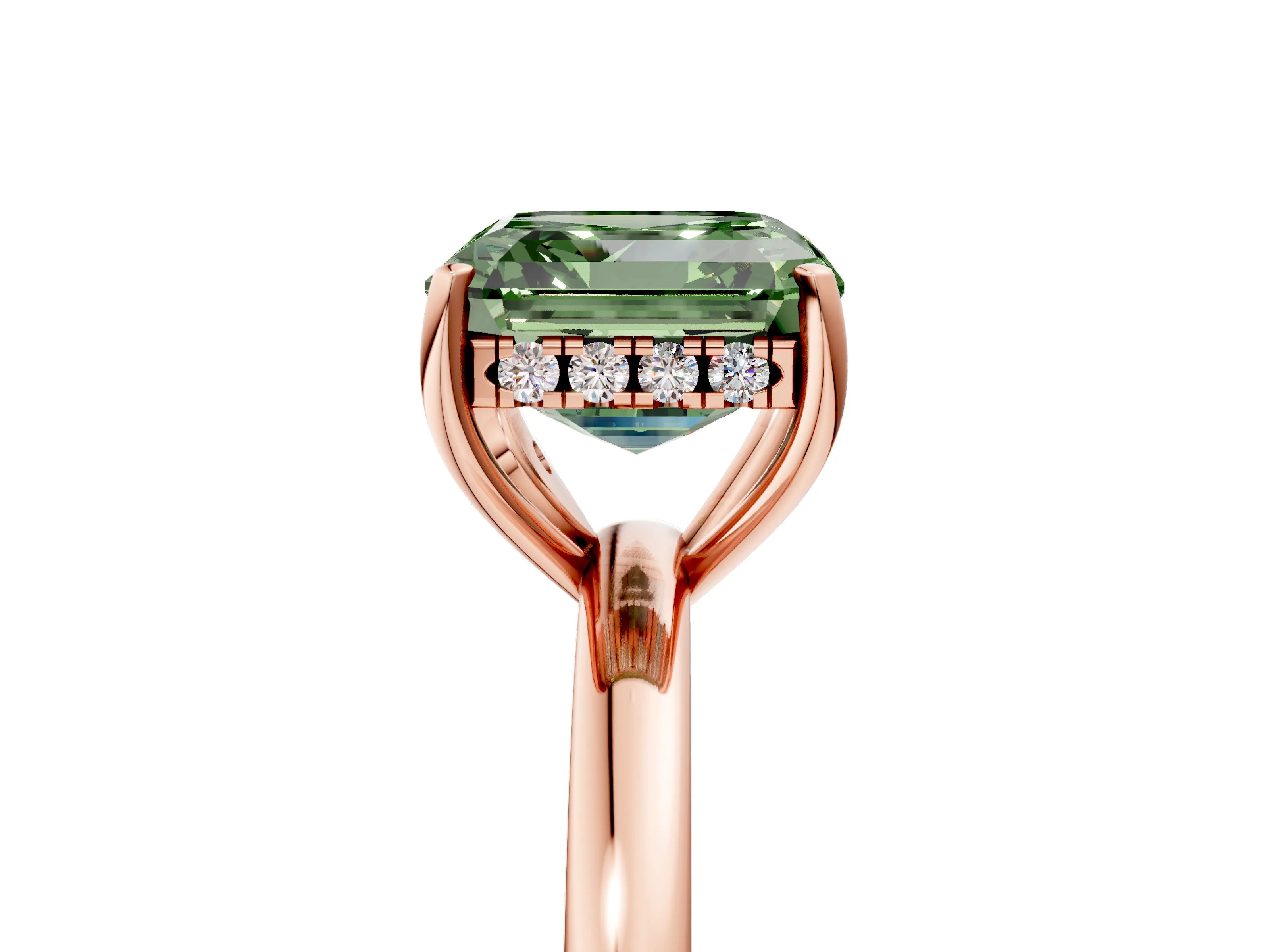 Rose gold Fancy Green Asscher Cut Solitaire Diamond Ring with Prong Setting and Plain Band_5