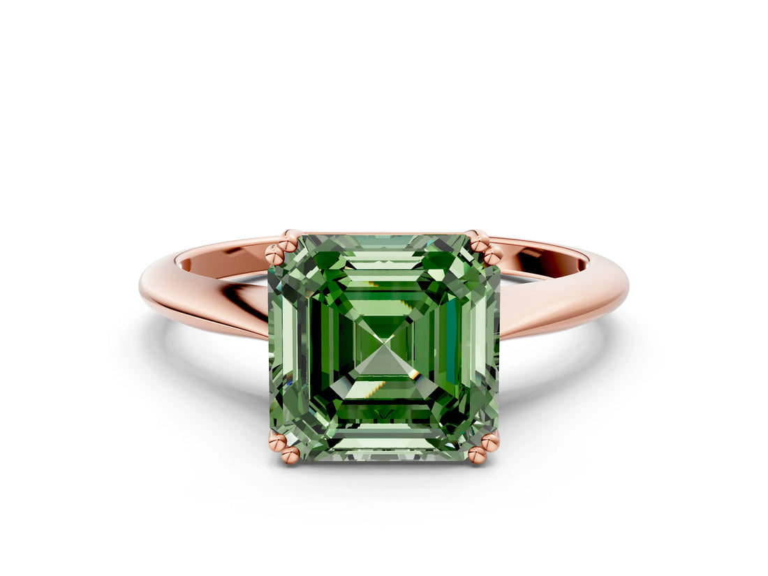 Rose gold Fancy Green Asscher Cut Solitaire Diamond Ring with Six-Prong Setting and Classic Band_12