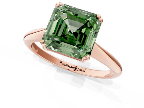 Rose gold Fancy Green Asscher Cut Solitaire Diamond Ring with Six-Prong Setting and Classic Band_1