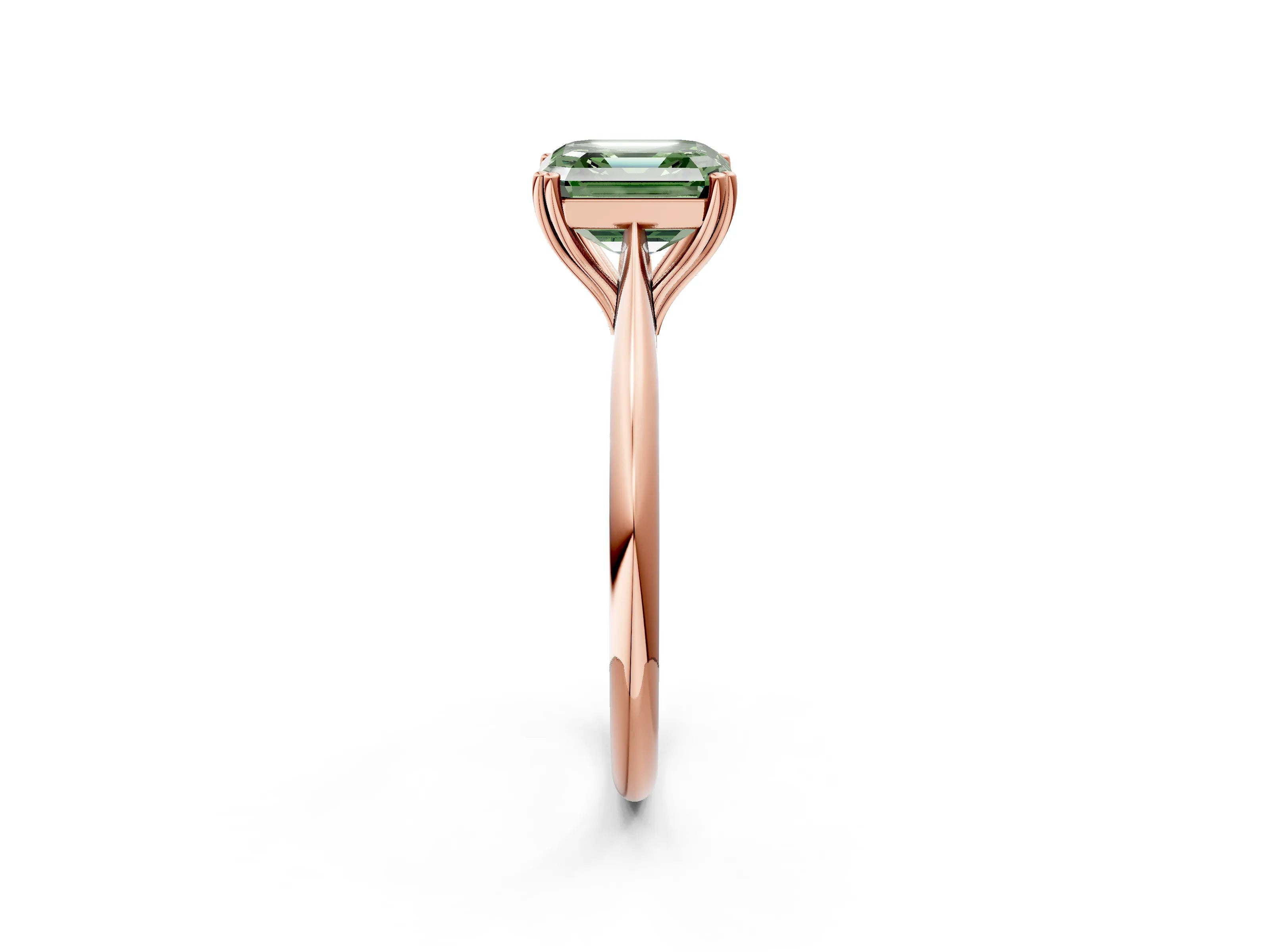 Rose gold Fancy Green Asscher Cut Solitaire Diamond Ring with Six-Prong Setting and Classic Band_2