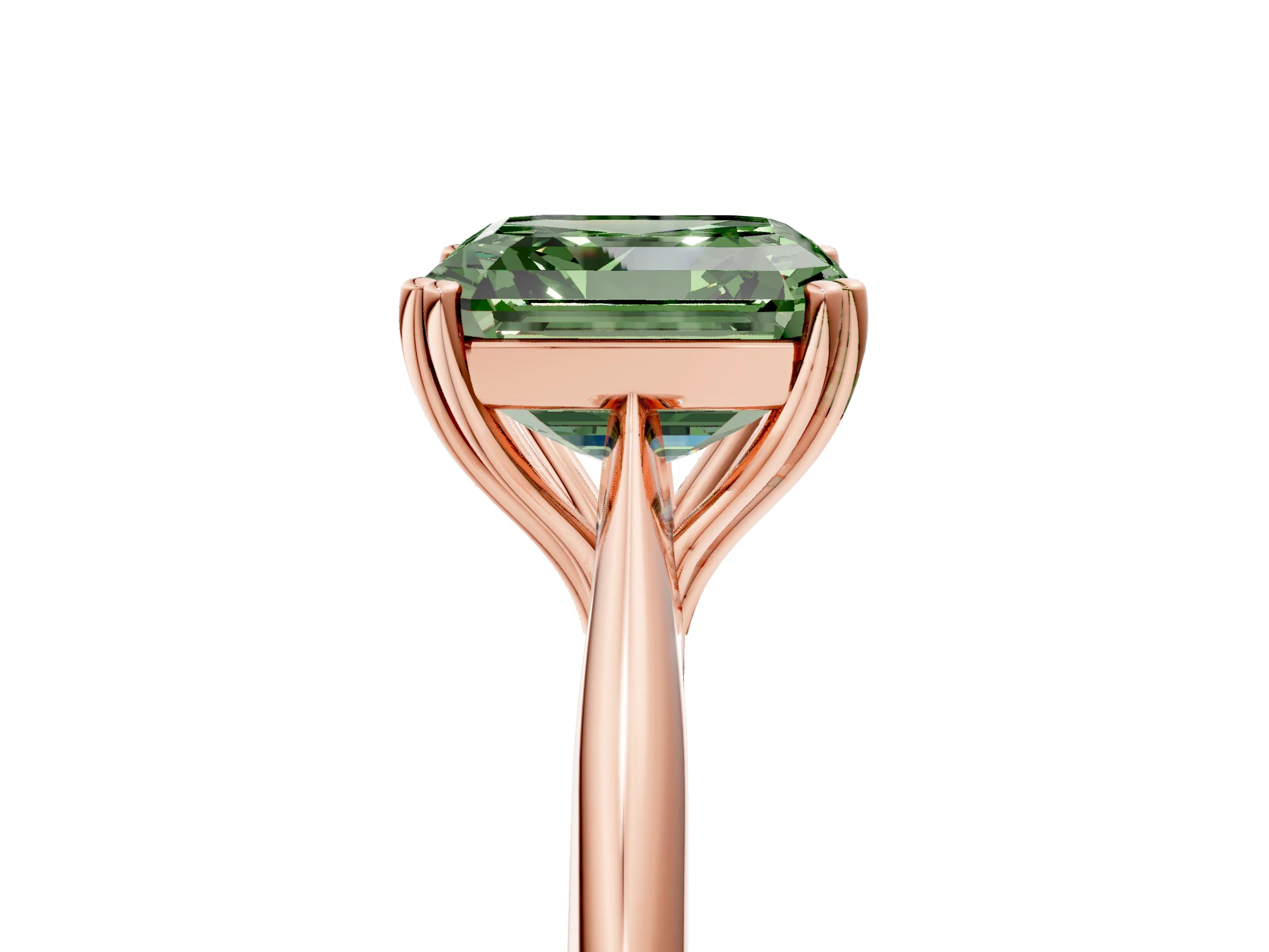 Rose gold Fancy Green Asscher Cut Solitaire Diamond Ring with Six-Prong Setting and Classic Band_5