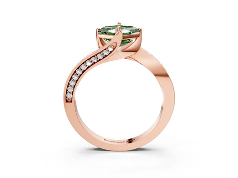Rose gold Fancy Green Asscher Cut Solitaire Diamond Twist Band with Pavé Setting and Four-Prong Setting_3