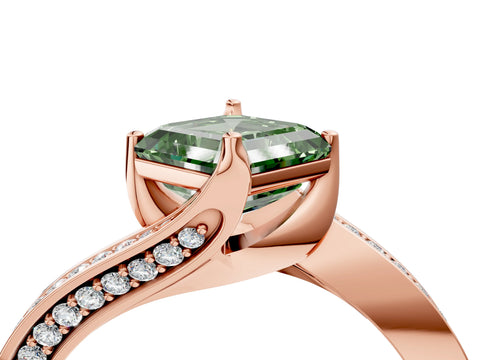 Rose gold Fancy Green Asscher Cut Solitaire Diamond Twist Band with Pavé Setting and Four-Prong Setting_4