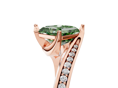 Rose gold Fancy Green Asscher Cut Solitaire Diamond Twist Band with Pavé Setting and Four-Prong Setting_5